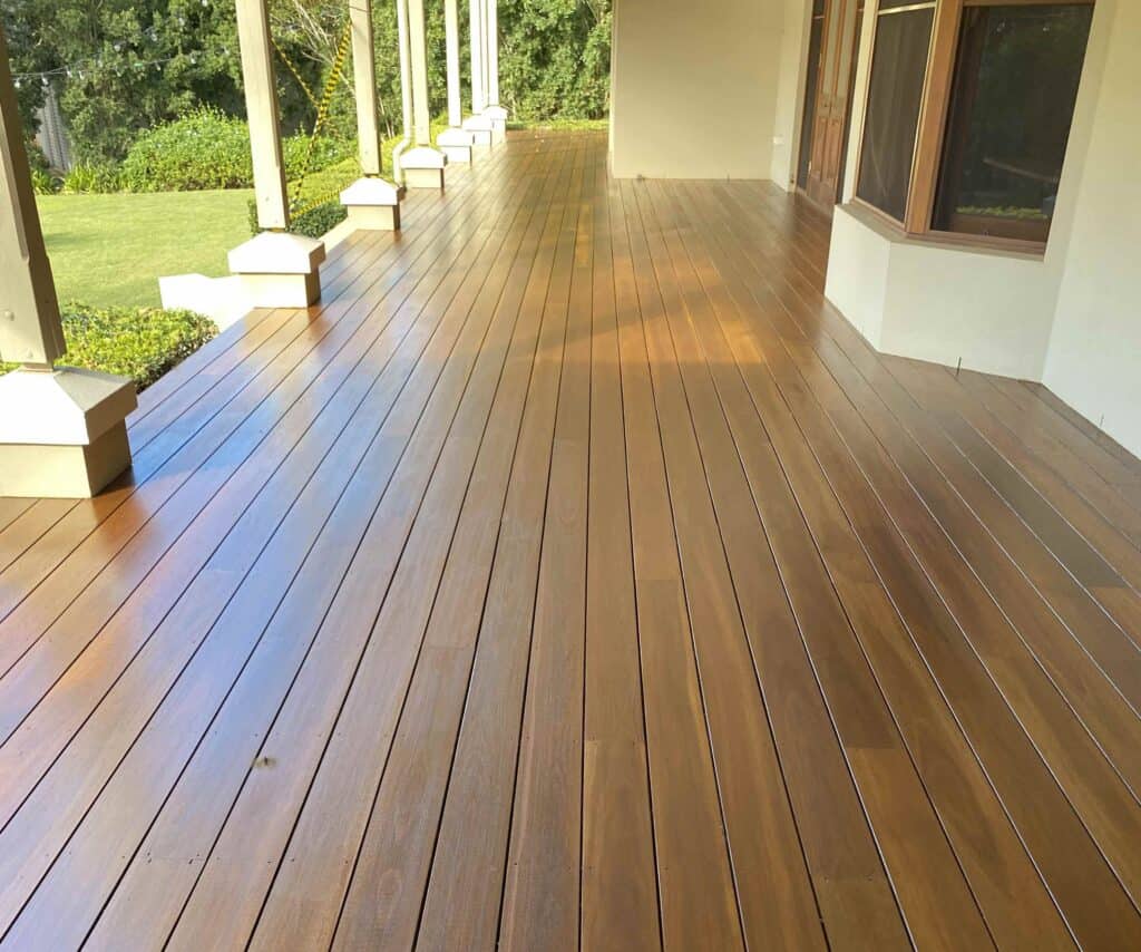 photo of a newly polished deck or balcony